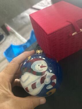 Vintage Figi Graphics Inside Art Reverse Hand-Painted Glass Snowman Ornament wit